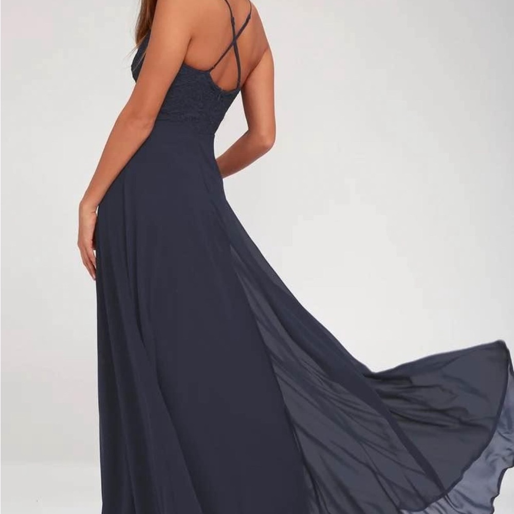 Lulu's Navy Spaghetti Strap lace top flowing Maxi - Picture 2 of 2